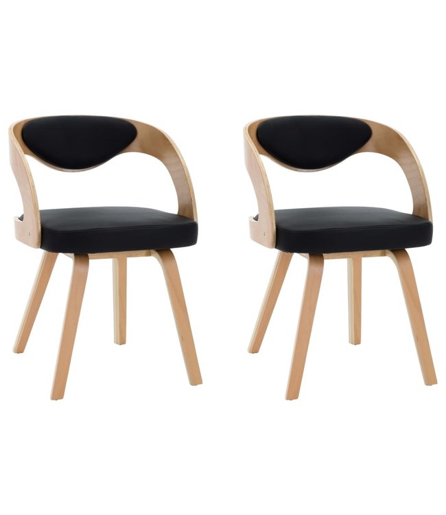 Eetkamerstoelen 2 st gebogen hout en kunstleer zwart
