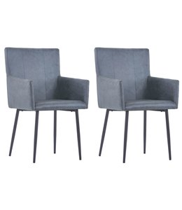 Eetkamerstoelen met armleuningen 2 st kunstsuède grijs