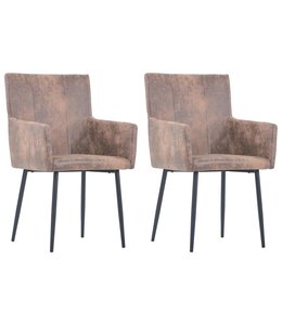 Eetkamerstoelen met armleuningen 2 st kunstsuède bruin