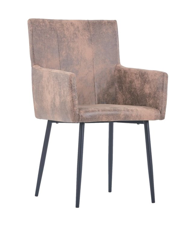 Eetkamerstoelen met armleuningen 2 st kunstsuède bruin