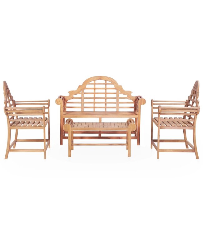 4-delige Tuinset massief teakhout