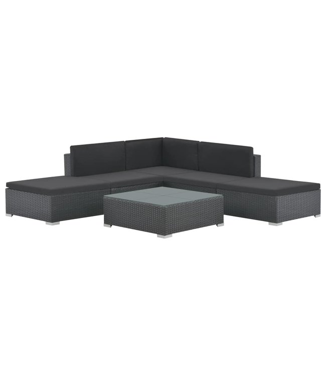 6 delige Loungeset met kussens poly rattan zwart 6 delige Loungeset met kussens poly rattan zwart