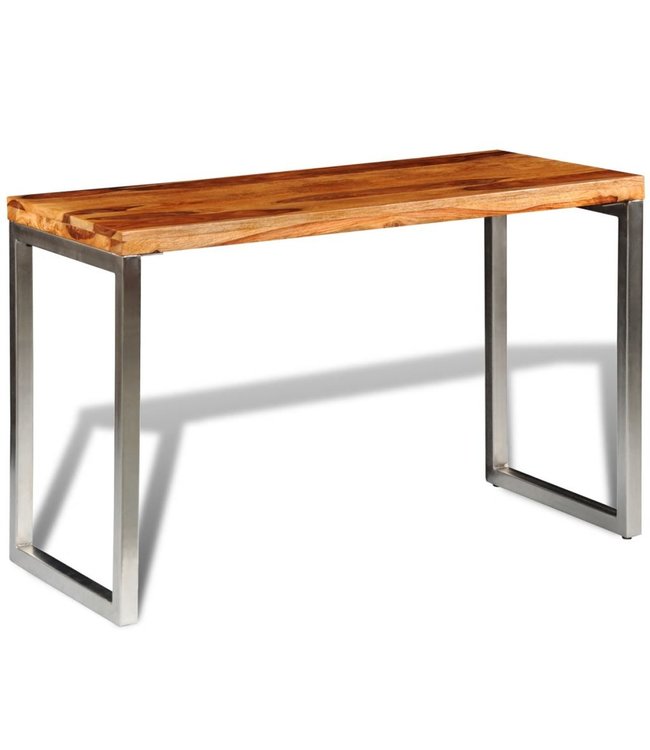 Eettafel/bureau met stalen poten massief sheeshamhout