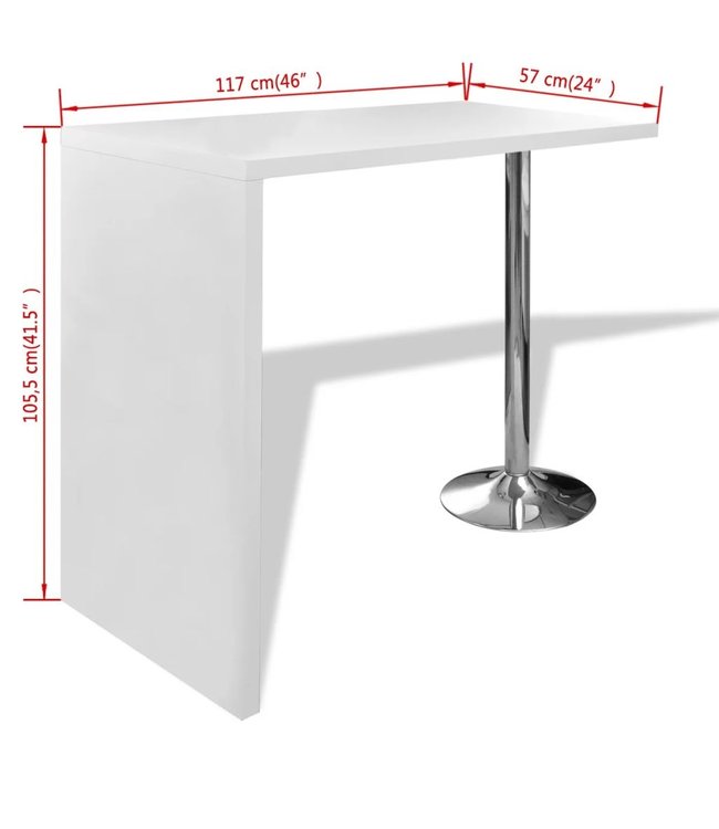 Bartafel met 1 stalen poot MDF hoogglans wit