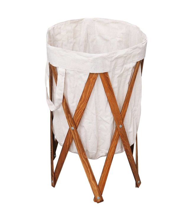 Wasmand inklapbaar hout en stof crème