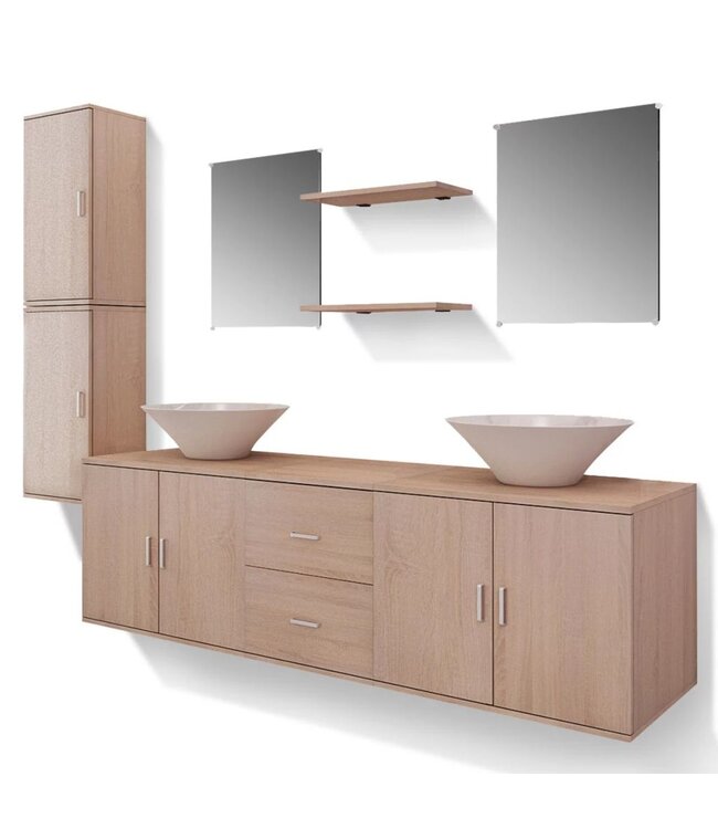 Badkamermeubelset met wasbak beige 9-delig