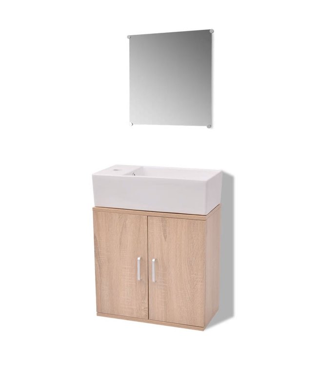 Badkamermeubelset met wasbak beige 3-dlg