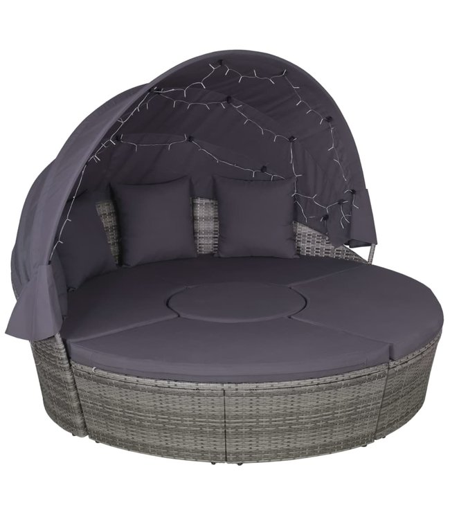 4-delige Loungeset met kussens poly rattan grijs