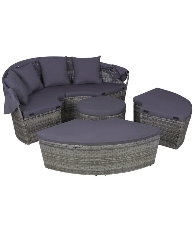 4-delige Loungeset met kussens poly rattan grijs