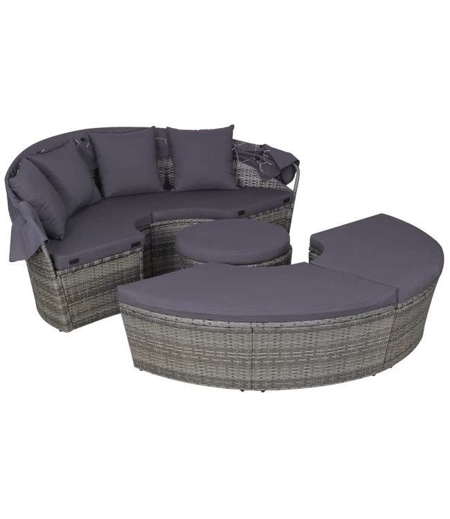4-delige Loungeset met kussens poly rattan grijs
