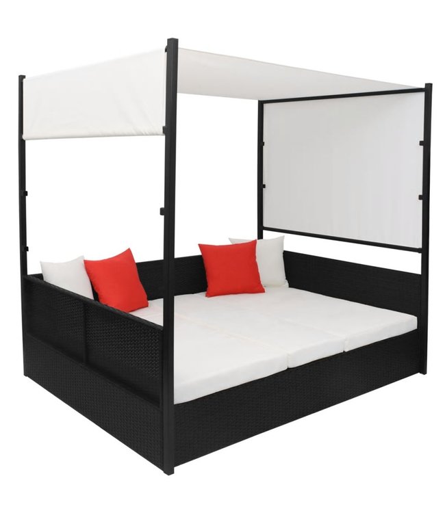 Tuinbed met luifel 190x130 cm poly rattan zwart