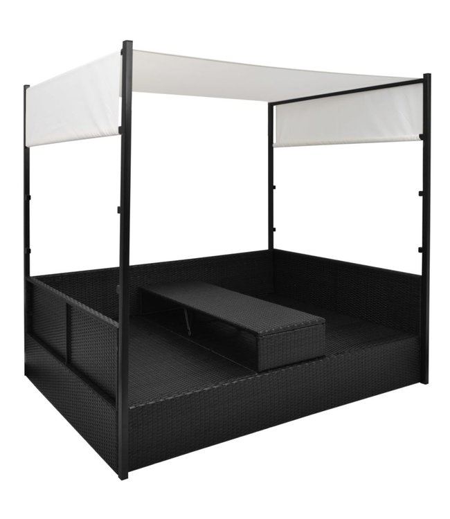 Tuinbed met luifel 190x130 cm poly rattan zwart
