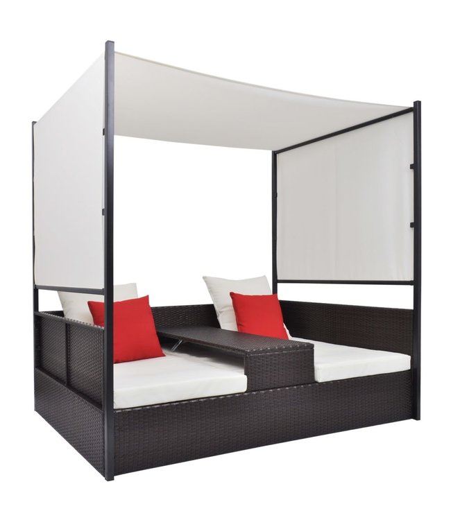 Tuinbed met luifel 190x130 cm poly rattan bruin