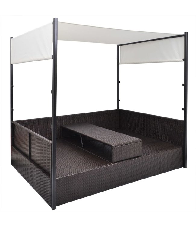 Tuinbed met luifel 190x130 cm poly rattan bruin