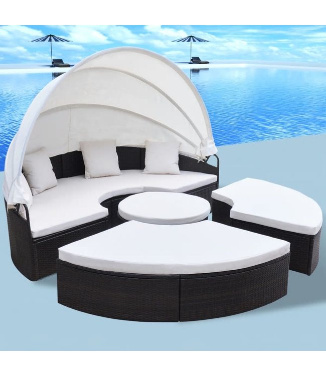 Loungebed poly rattan bruin