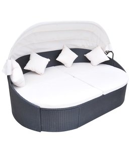 Loungebed met luifel poly rattan zwart