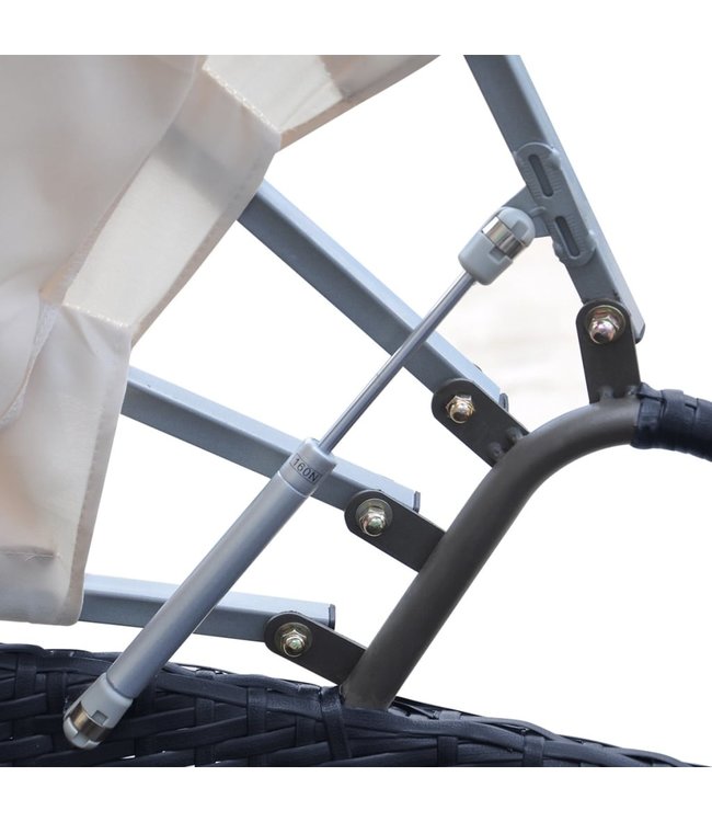 Loungebed met luifel poly rattan zwart