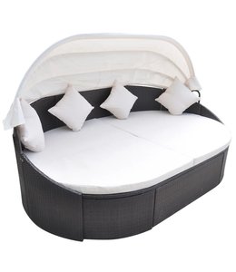 Loungebed met luifel poly rattan bruin