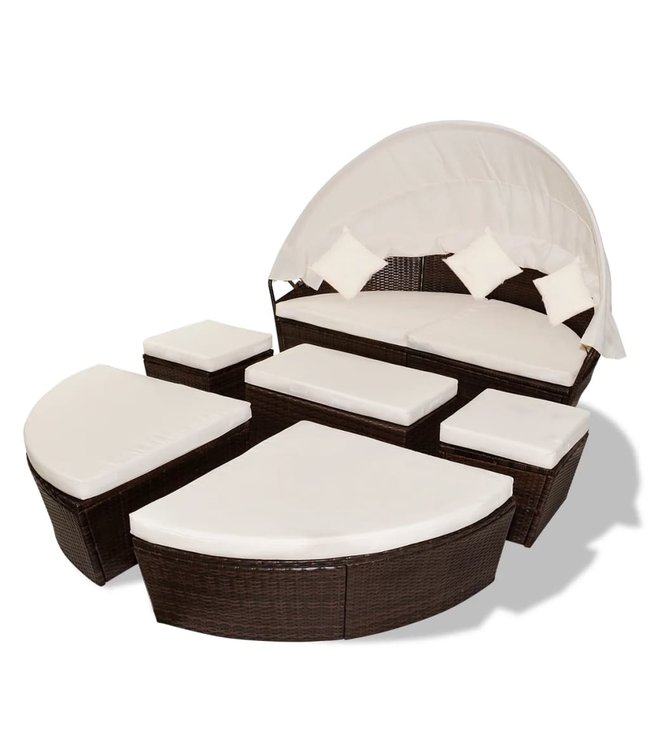 Tuinbed met luifel 186x226 cm poly rattan bruin
