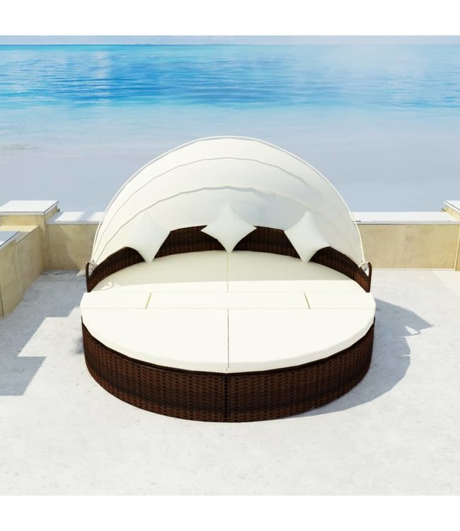 Tuinbed met luifel 186x226 cm poly rattan bruin