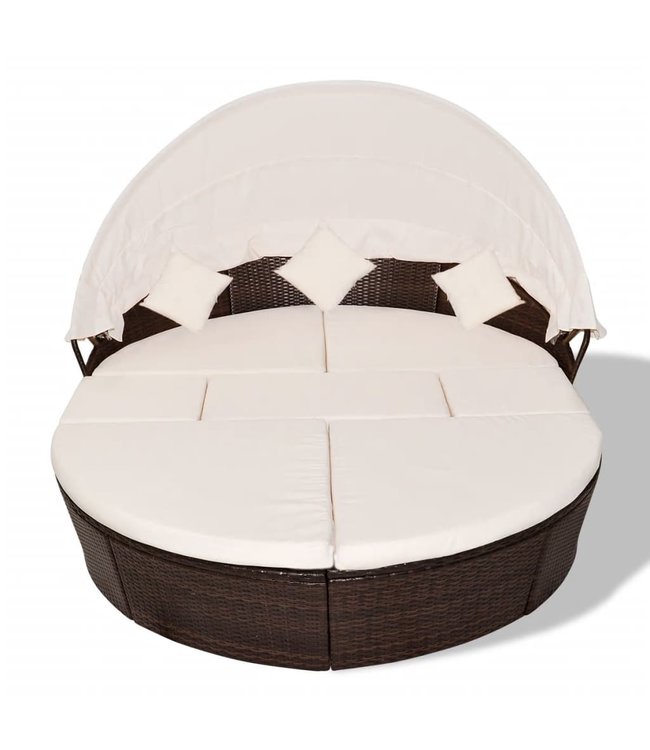 Tuinbed met luifel 186x226 cm poly rattan bruin