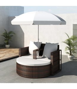 Tuinbed met parasol poly rattan bruin