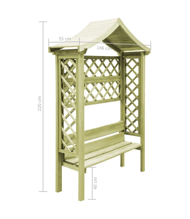 Pergola met dak en bank geïmpregneerd grenenhout