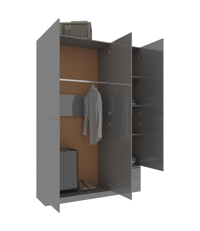 Kledingkast 3-deurs 120x50x180 cm spaanplaat hoogglans grijs