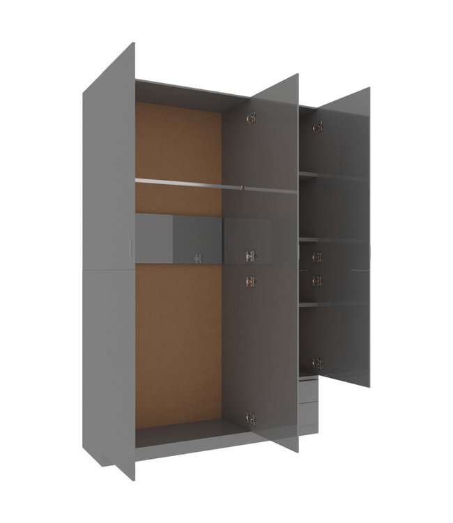 Kledingkast 3-deurs 120x50x180 cm spaanplaat hoogglans grijs