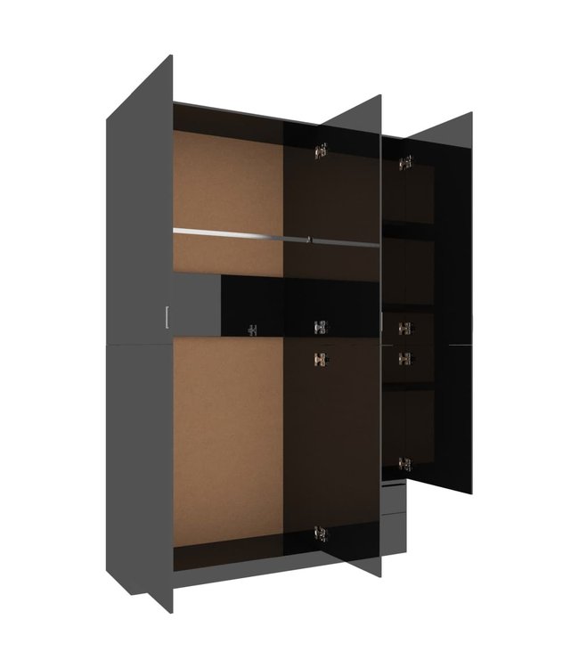 Kledingkast 3-deurs 120x50x180 cm spaanplaat hoogglans zwart