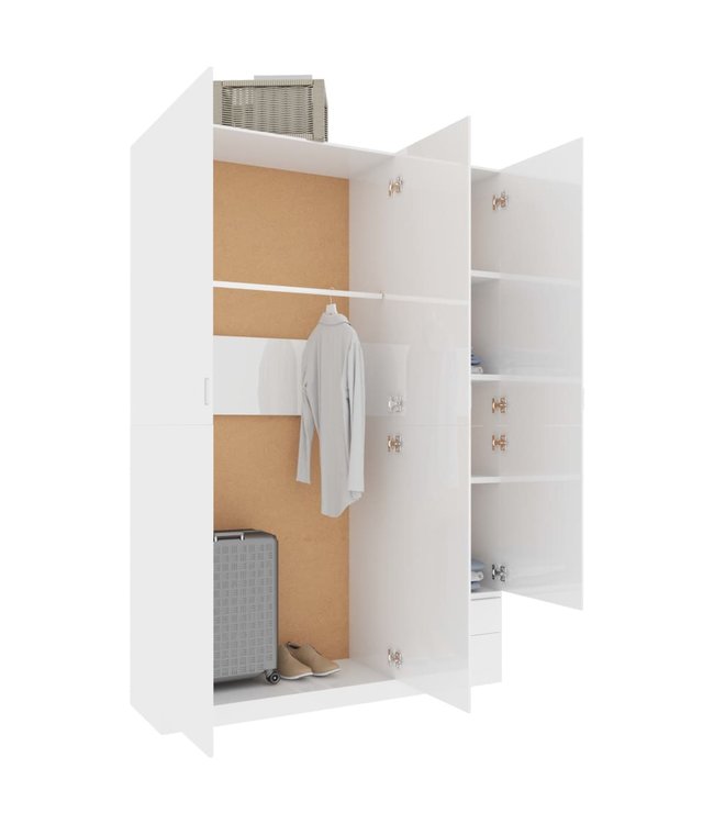 Kledingkast 3-deurs 120x50x180 cm spaanplaat hoogglans wit