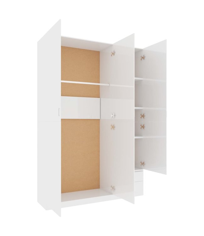 Kledingkast 3-deurs 120x50x180 cm spaanplaat hoogglans wit