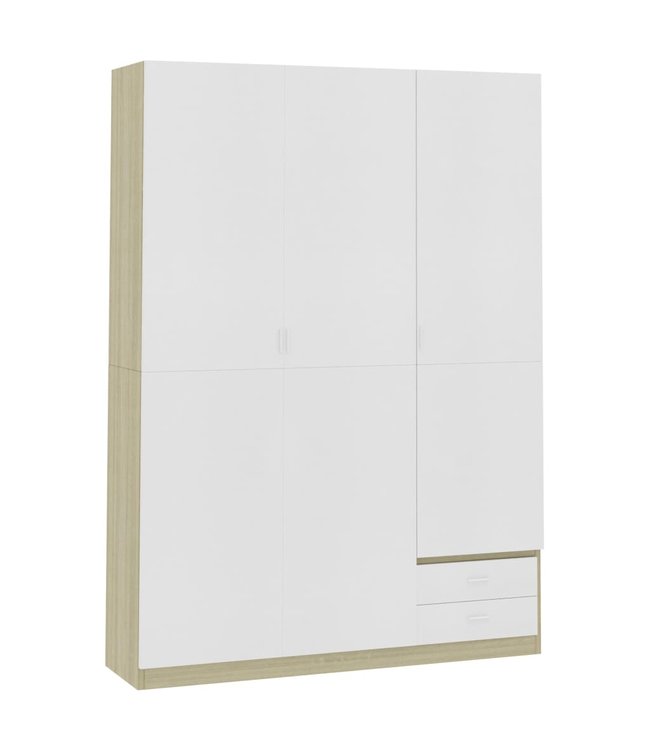 Kledingkast 3-deurs 120x50x180 cm spaanplaat wit sonoma eiken