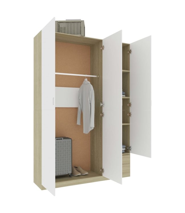 Kledingkast 3-deurs 120x50x180 cm spaanplaat wit sonoma eiken