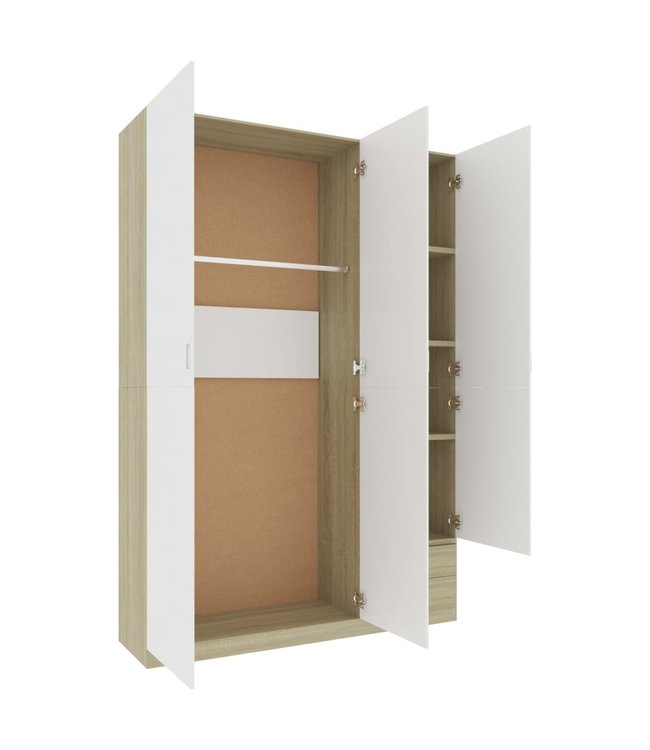 Kledingkast 3-deurs 120x50x180 cm spaanplaat wit sonoma eiken