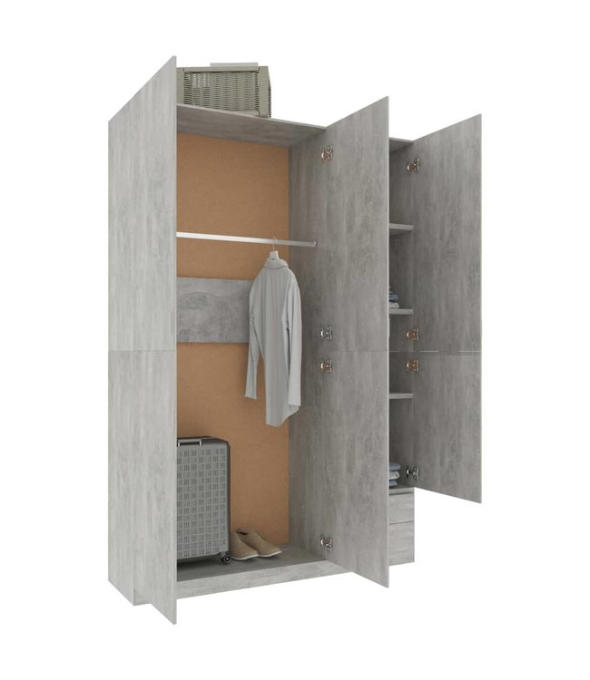 Kledingkast 3-deurs 120x50x180 cm spaanplaat betongrijs