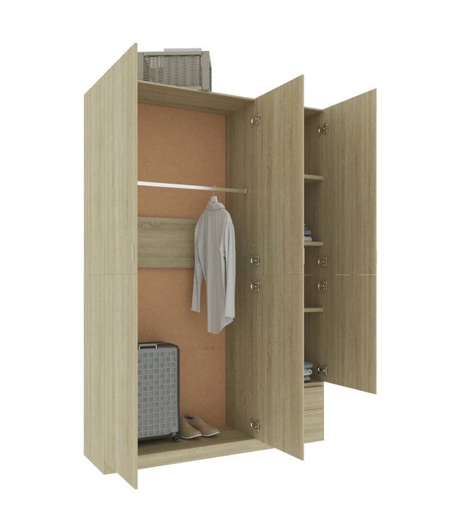 Kledingkast 3-deurs 120x50x180 cm spaanplaat sonoma eikenkleur
