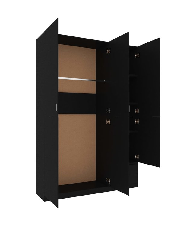Kledingkast 3-deurs 120x50x180 cm spaanplaat zwart