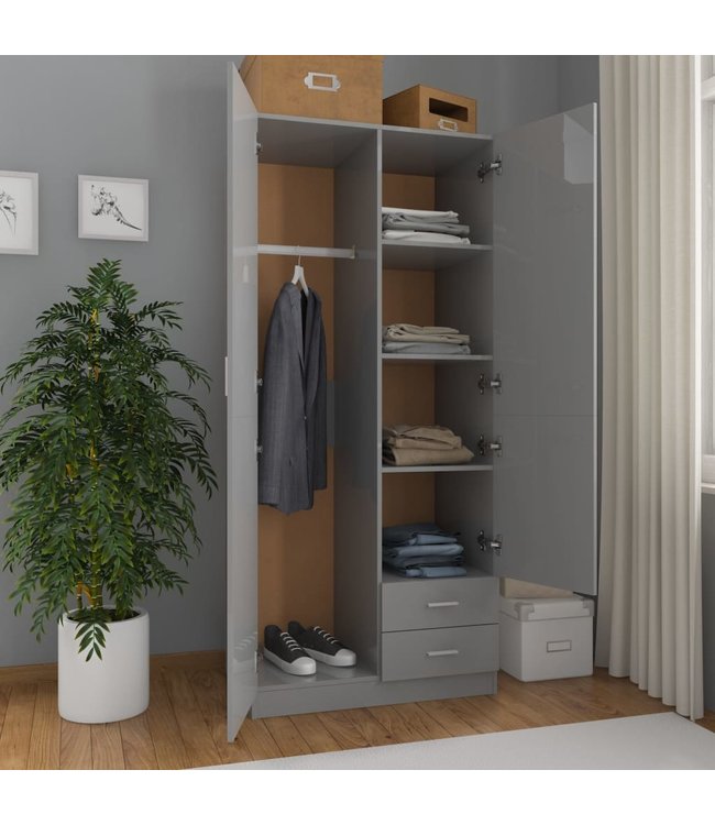 Kledingkast 80x52x180 cm spaanplaat hoogglans grijs