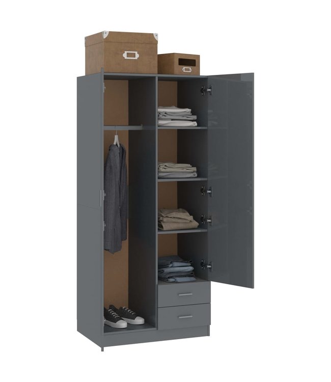 Kledingkast 80x52x180 cm spaanplaat hoogglans grijs