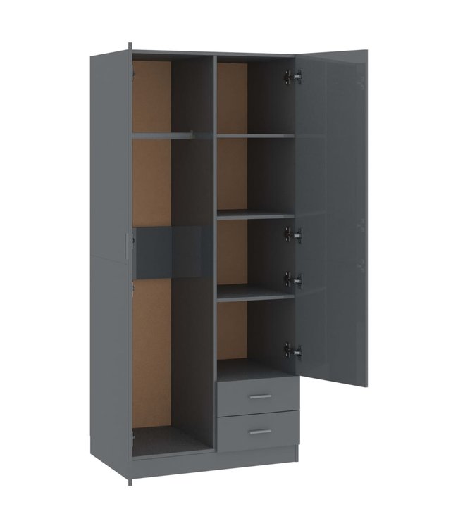 Kledingkast 80x52x180 cm spaanplaat hoogglans grijs