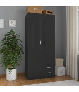 Kledingkast 80x52x180 cm spaanplaat hoogglans zwart