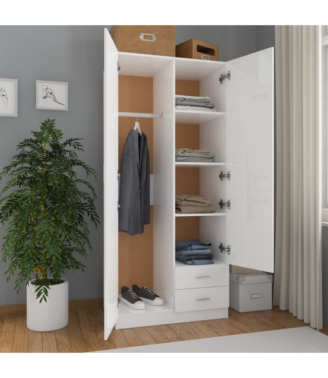 Kledingkast 80x52x180 cm spaanplaat hoogglans wit