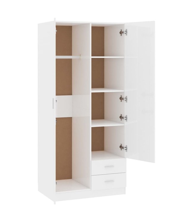 Kledingkast 80x52x180 cm spaanplaat hoogglans wit