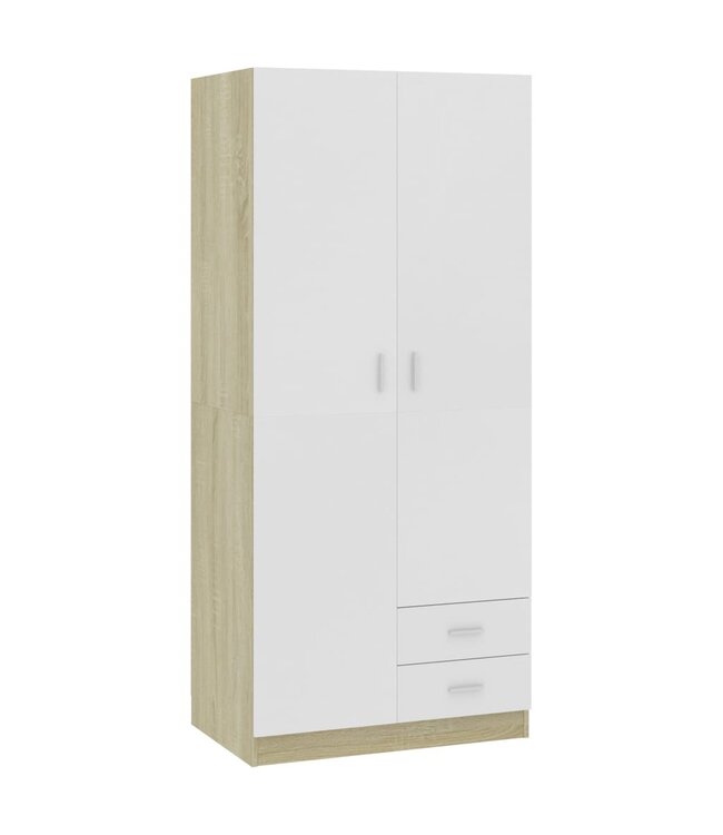 Kledingkast 80x52x180 cm spaanplaat wit en sonoma eikenkleurig