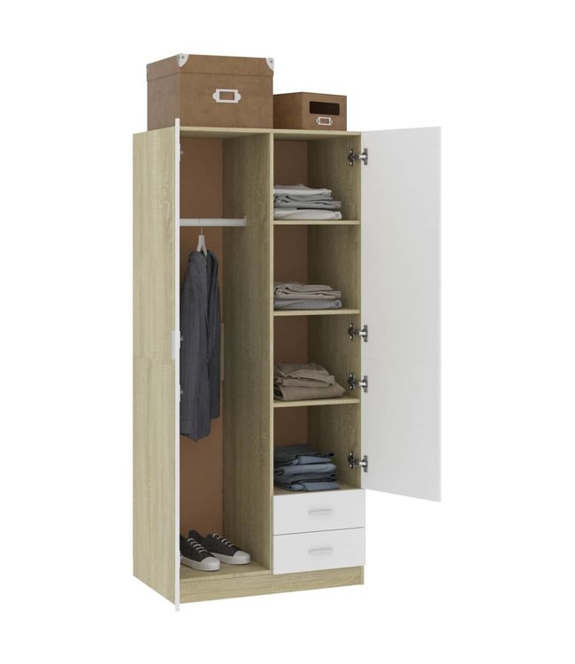 Kledingkast 80x52x180 cm spaanplaat wit en sonoma eikenkleurig