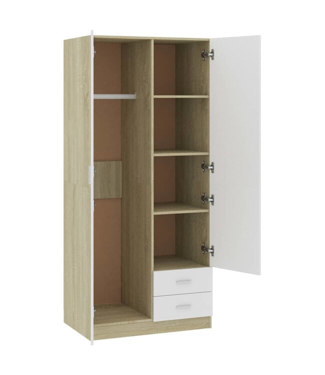 Kledingkast 80x52x180 cm spaanplaat wit en sonoma eikenkleurig