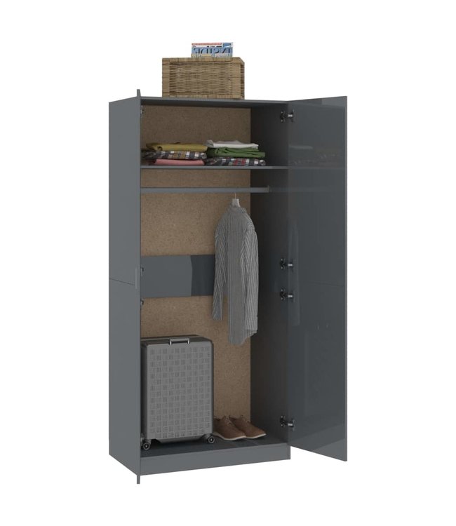 Kledingkast 90x52x200 cm spaanplaat hoogglans grijs