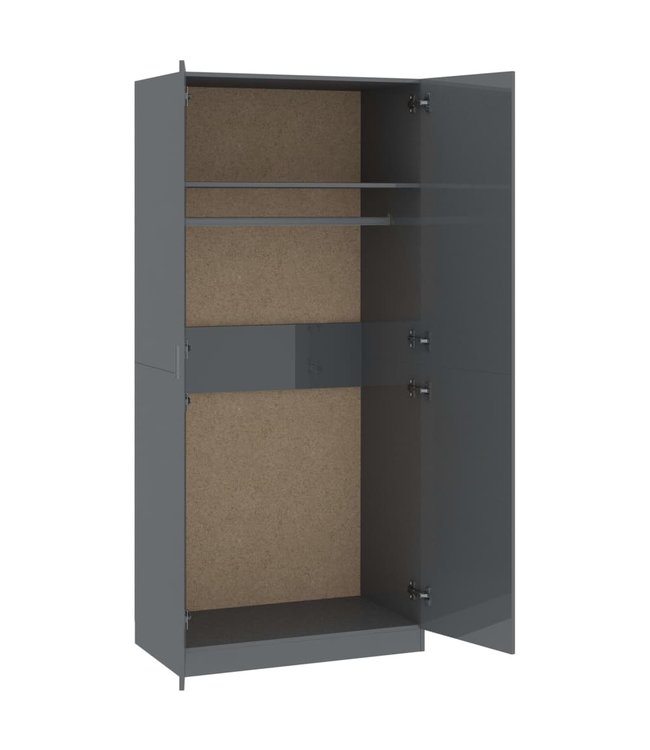 Kledingkast 90x52x200 cm spaanplaat hoogglans grijs