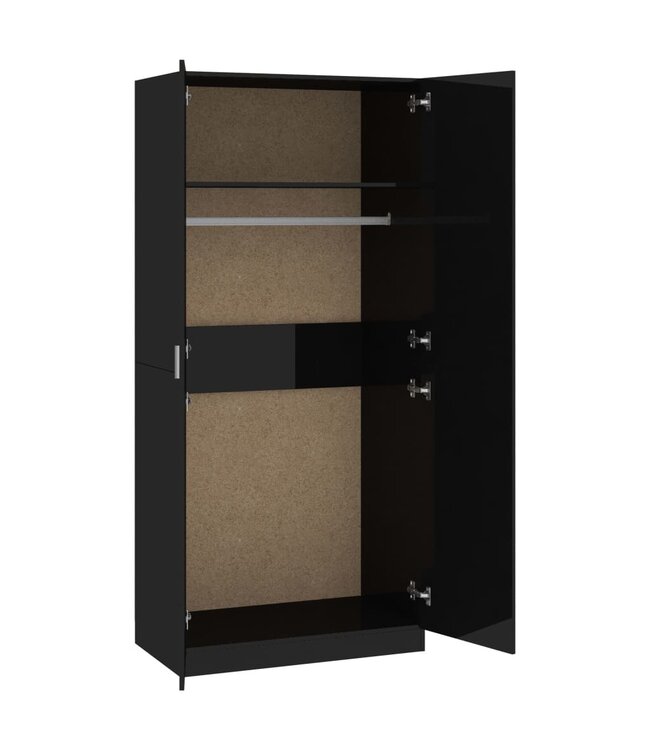 Kledingkast 90x52x200 cm spaanplaat hoogglans zwart